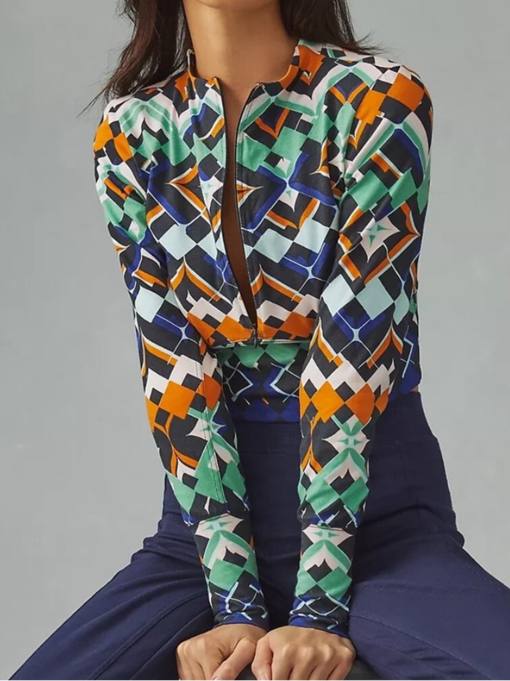 Daily Practice by Anthropologie Half Zip Pullover Geometric Print Top Sz S
